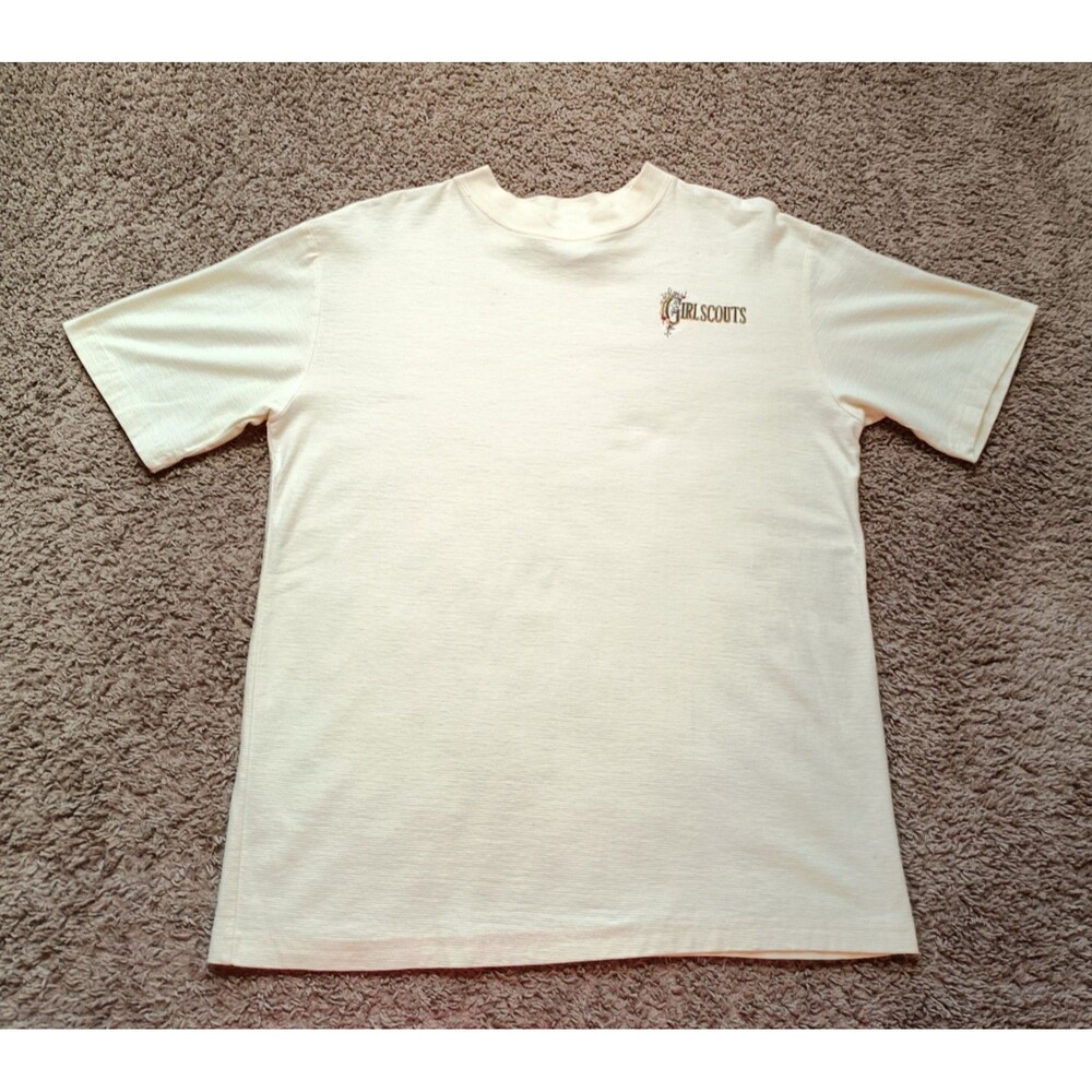 Vintage Girl Scout Men's Large T-Shirt  Yellow Embroidered Short Sleeve 90s